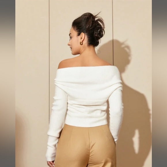 AEL White Off Shoulder Sweater - Crop - Cross - Long Sleeve Pullover SZ XS Women - Picture 2 of 8